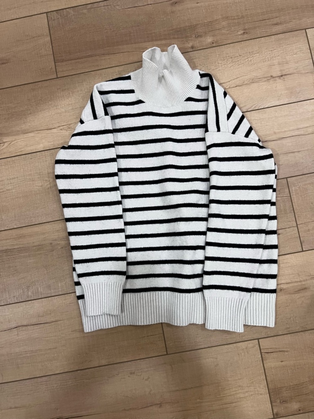 Banana Republic Black and White Striped Turtleneck Sweater